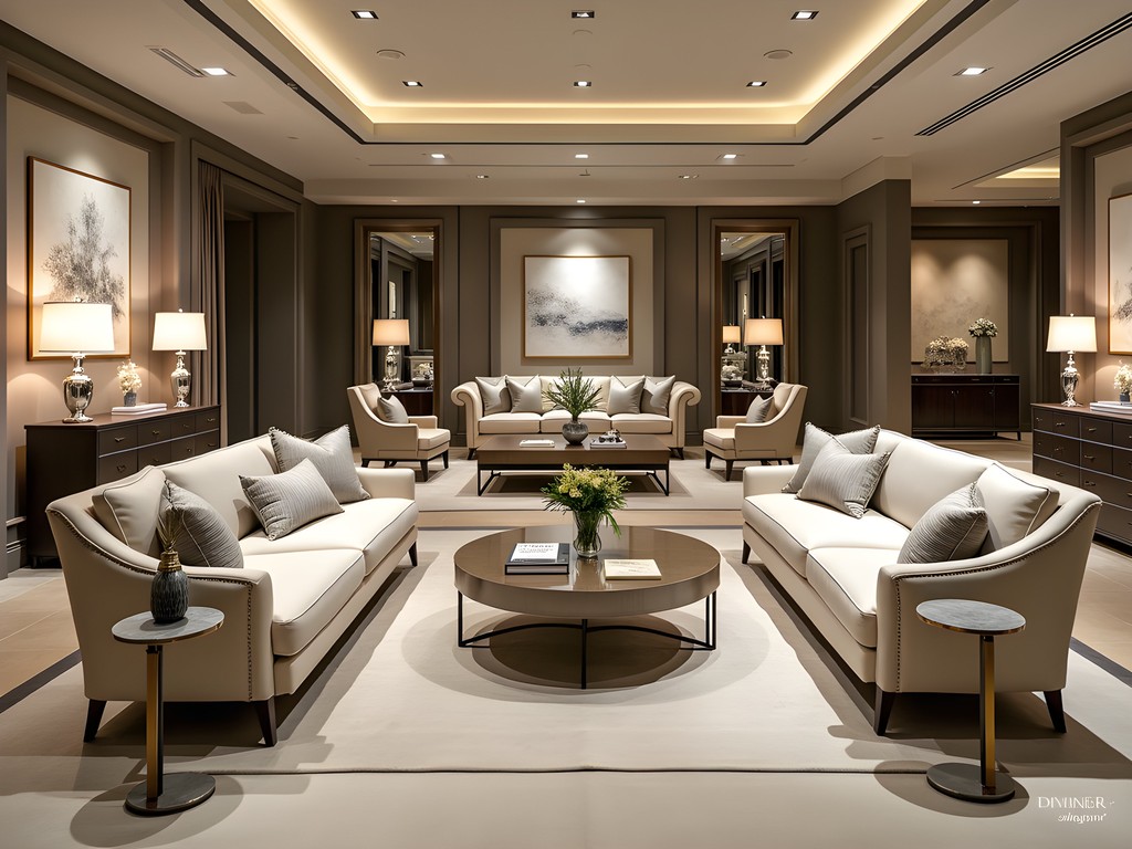 Elegant luxury furniture showroom in High Point featuring sophisticated living room display
