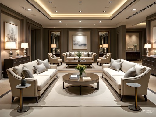 Elegant luxury furniture showroom in High Point featuring sophisticated living room display