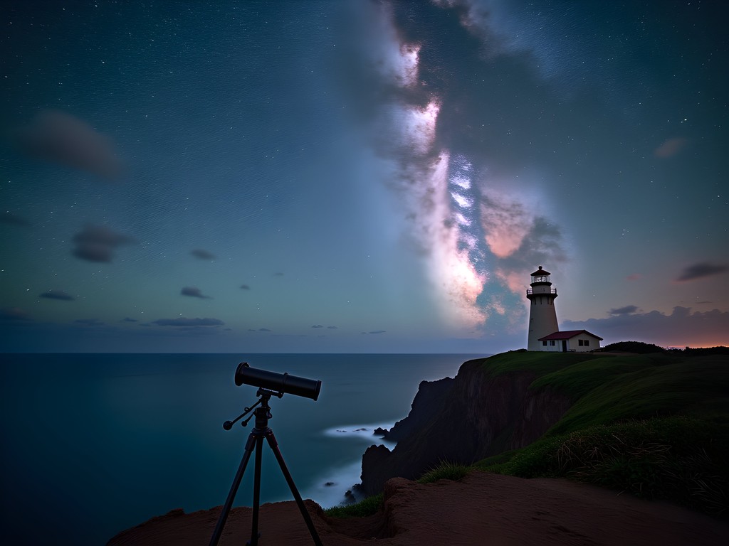 Milky Way galaxy visible above Makapuu Point lighthouse in Honolulu Hawaii