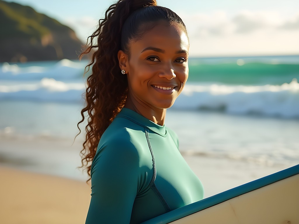 Couple taking private surf lesson at secluded North Shore beach in Honolulu Hawaii