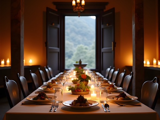 Private luxury dining experience in ancient Bhutanese monastery with sustainable gourmet cuisine