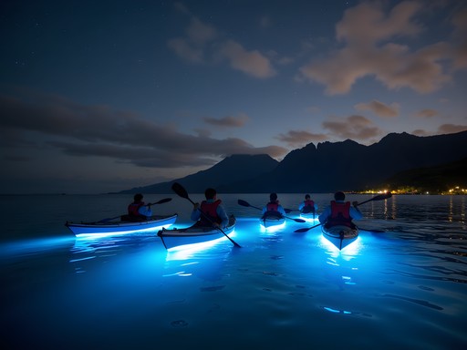 Bioluminescent waters of Kaneohe Bay during night kayaking expedition