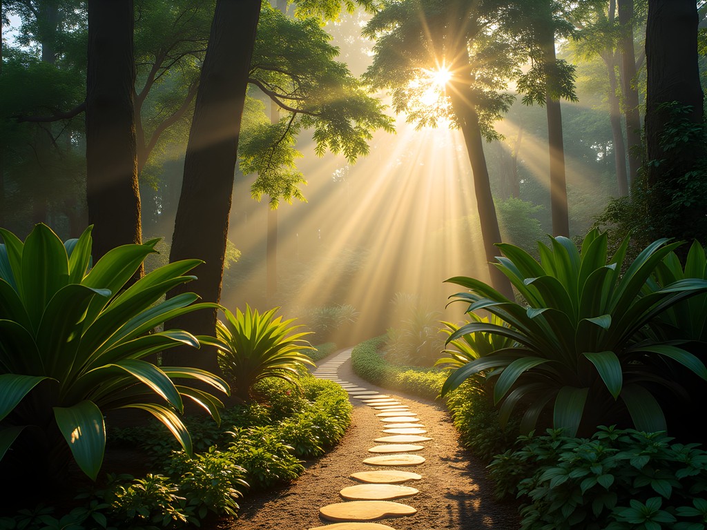 Morning light filtering through tropical canopy at Perdana Botanical Gardens in Kuala Lumpur