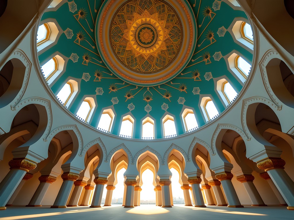 Grand Mosque Kuwait interior showing ornate dome and Islamic calligraphy