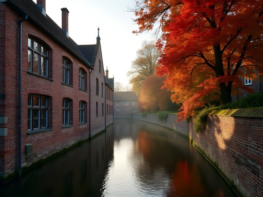 UNESCO World Heritage Groot Begijnhof in Leuven during peak autumn colors