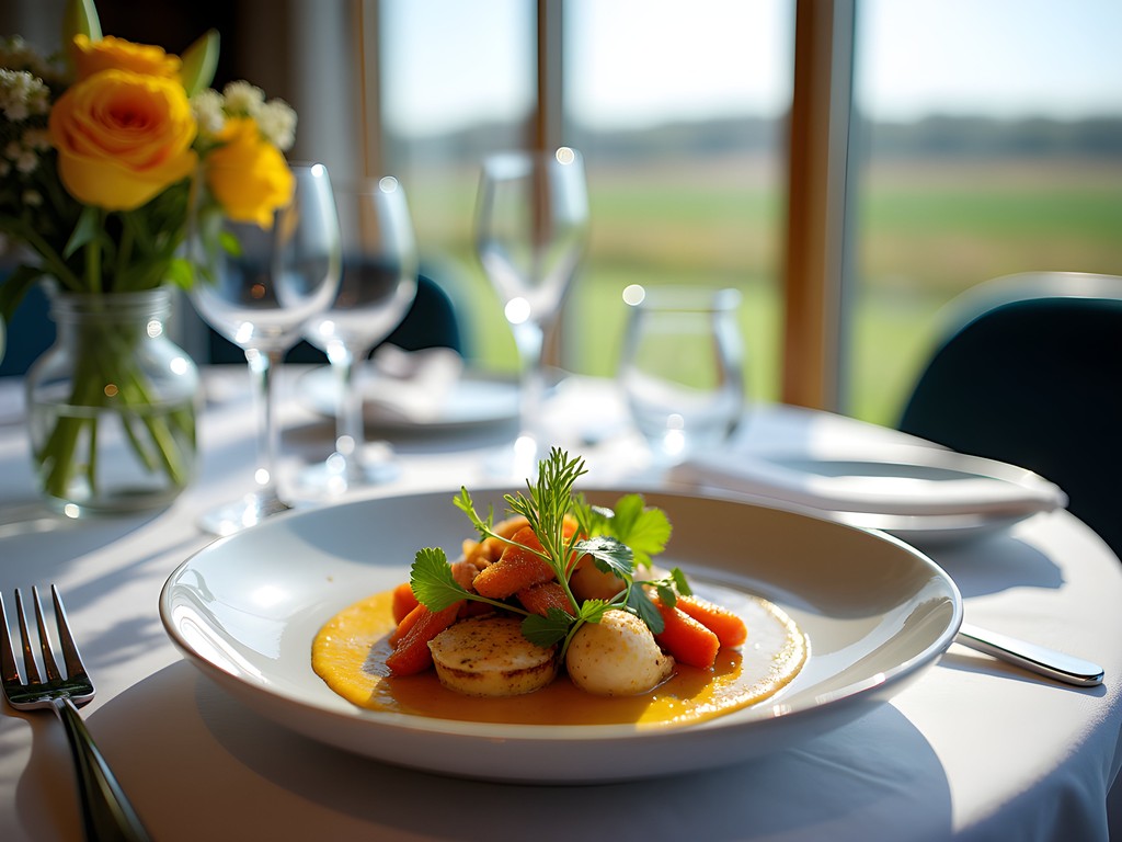 Elegant farm-to-table dinner setting at a luxury Kentucky restaurant featuring local ingredients