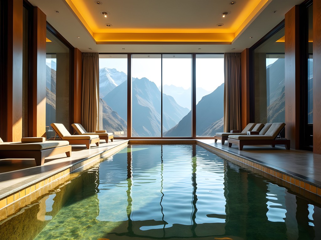 Gold-tiled swimming pool at St. Regis Lhasa Resort with Himalayan mountain views