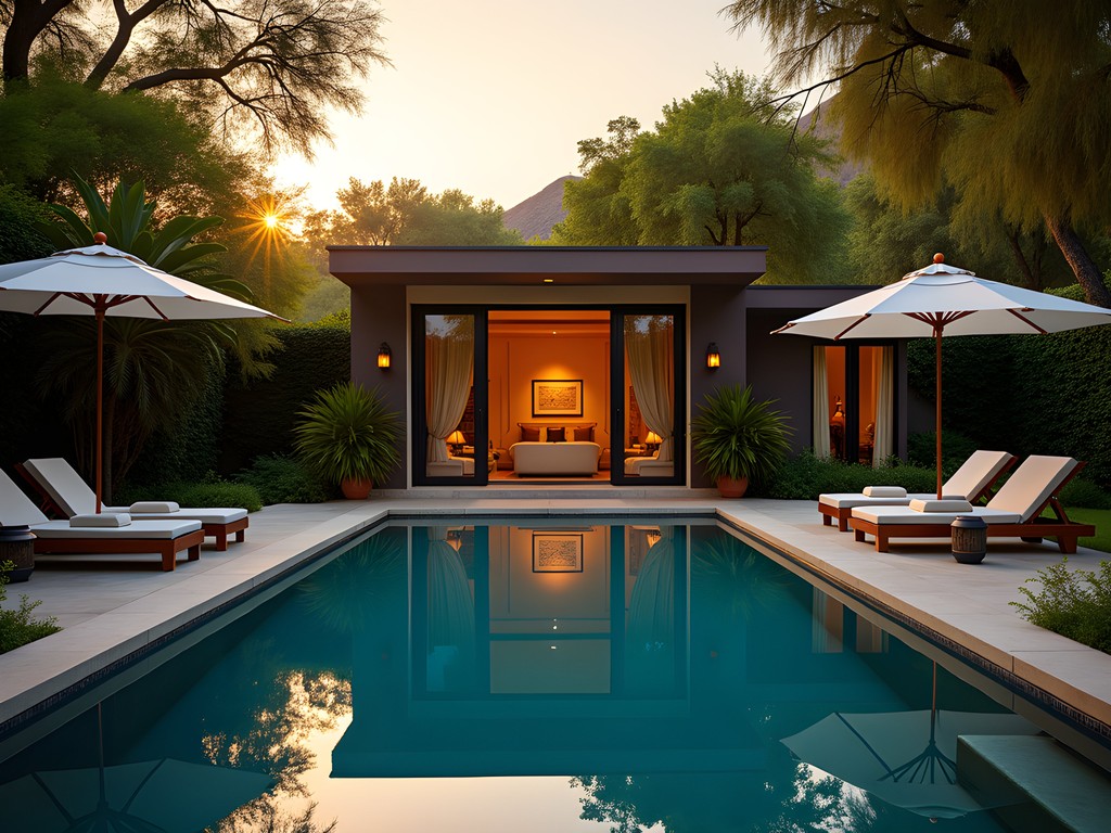 Luxurious private bungalow with plunge pool at Hotel Bel-Air during sunset