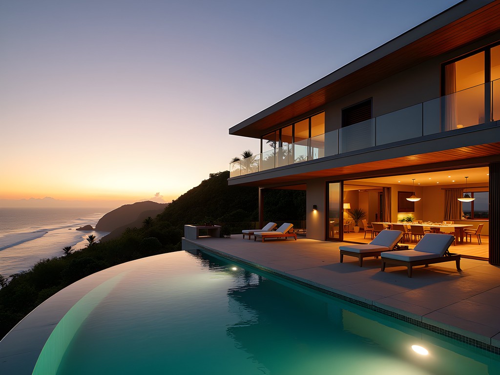 Luxury oceanfront villa in Manta with infinity pool at sunset