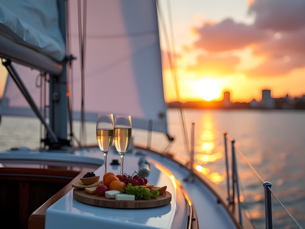 Luxury sailing yacht experience at sunset off New Rochelle coast