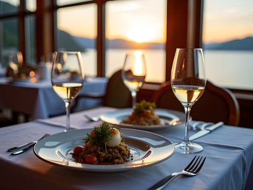 Elegant lakeside dinner setting at Brown Dog Bistro in Newport, Vermont
