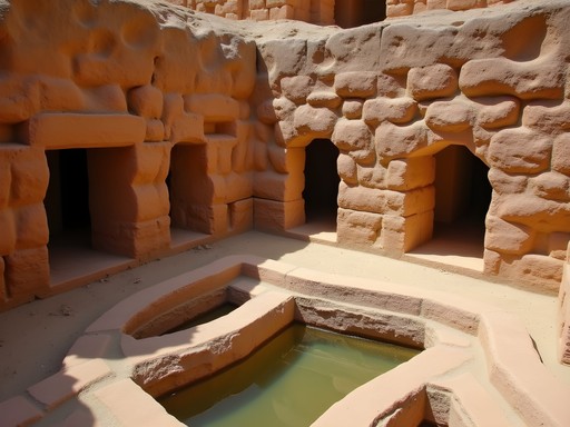Ancient Nabataean water management systems at Petra showing channels and cisterns