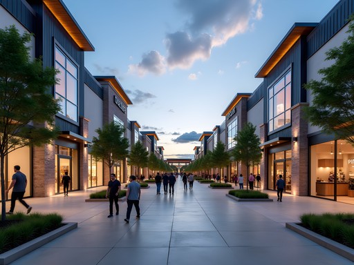Elegant outdoor shopping area at Legacy West Plano with luxury storefronts