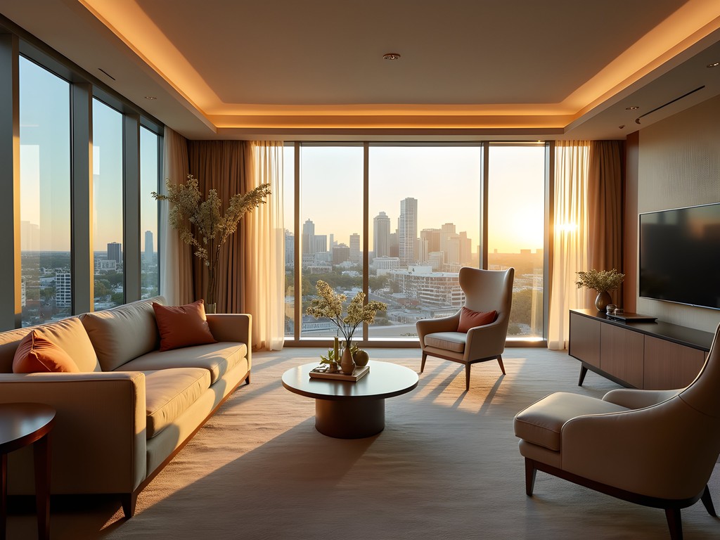 Luxurious corner suite at Renaissance Dallas Plano with floor-to-ceiling windows