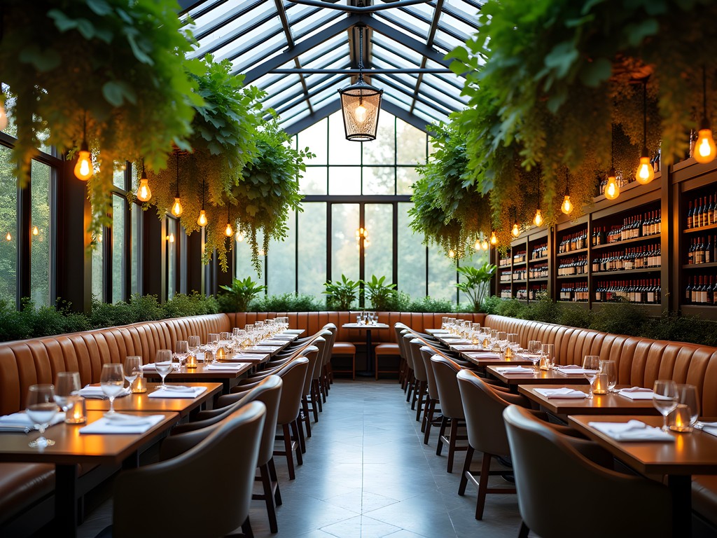 Elegant greenhouse-inspired interior of Sixty Vines restaurant in Plano