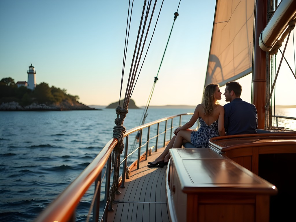 Luxury private sailing charter navigating Portland's picturesque harbor with coastal views