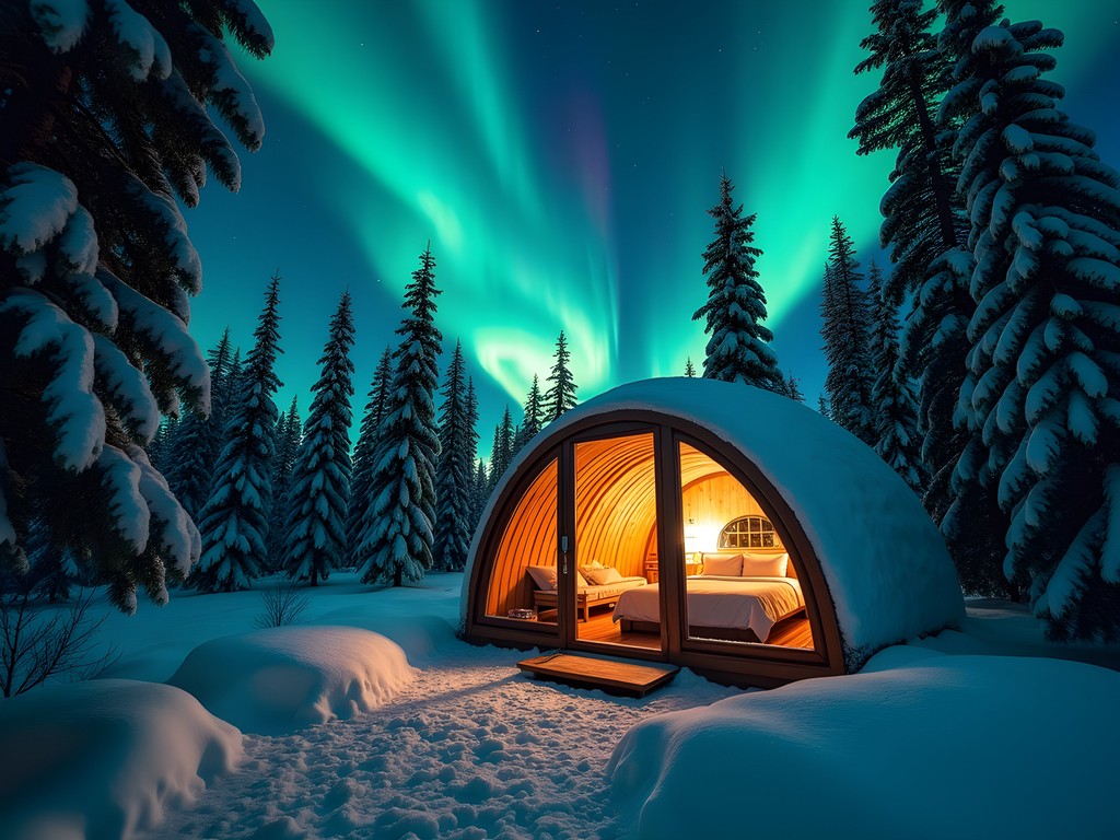 Luxury glass igloo under the Northern Lights in Rovaniemi, Finland