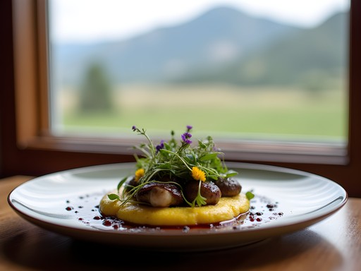 Gourmet vegan tasting menu at luxury Wyoming ranch featuring foraged ingredients and artistic presentation