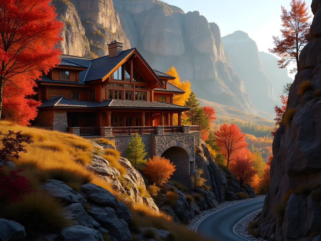 Luxury timber-framed Spearfish Canyon Lodge surrounded by fall foliage in South Dakota