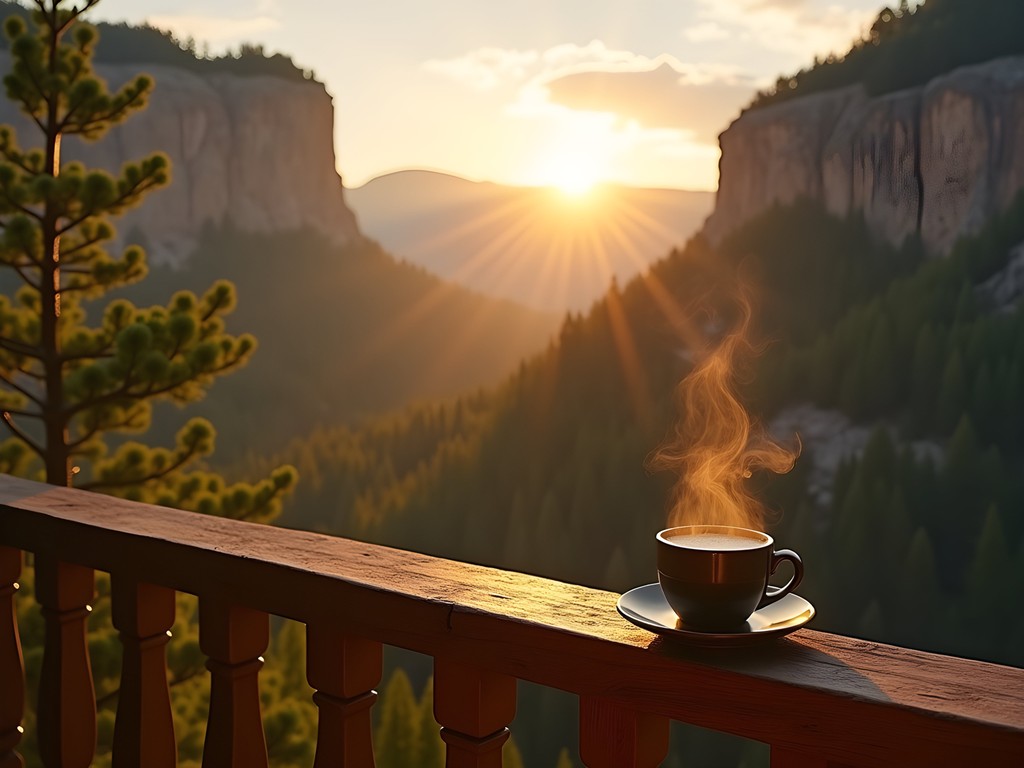 Luxury suite balcony overlooking Spearfish Canyon at sunrise