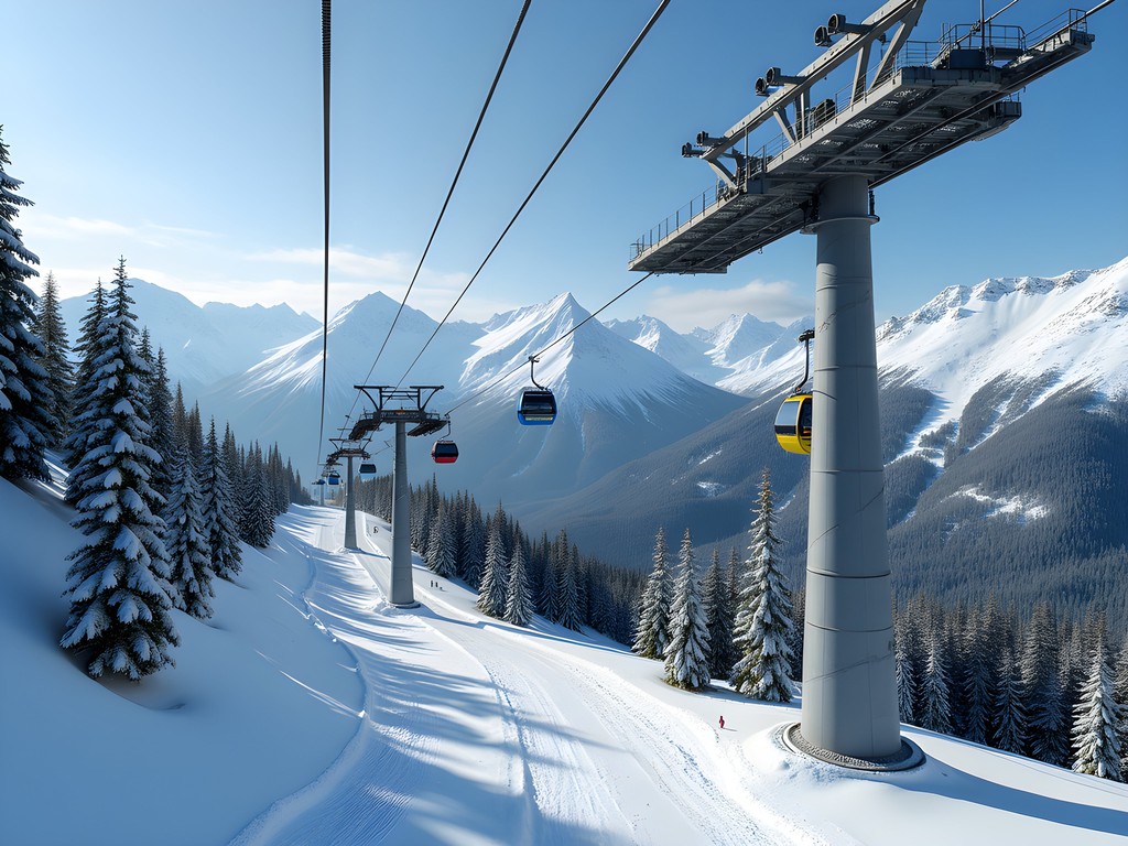 Peak 2 Peak Gondola spanning between Whistler and Blackcomb mountains in winter