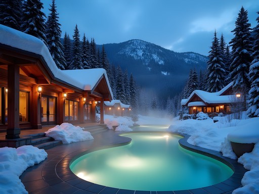 Scandinave Spa Whistler showing Nordic-inspired architecture integrated with snowy landscape