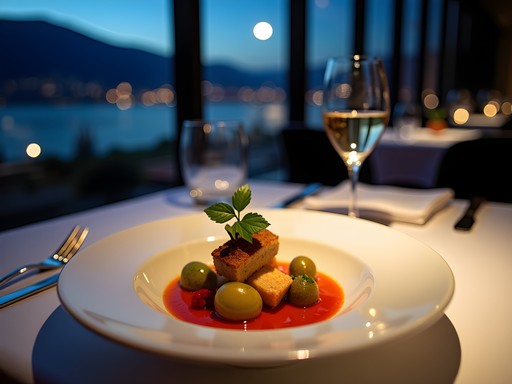 Elegant plating at two-Michelin-starred restaurant in Zurich with Alps view