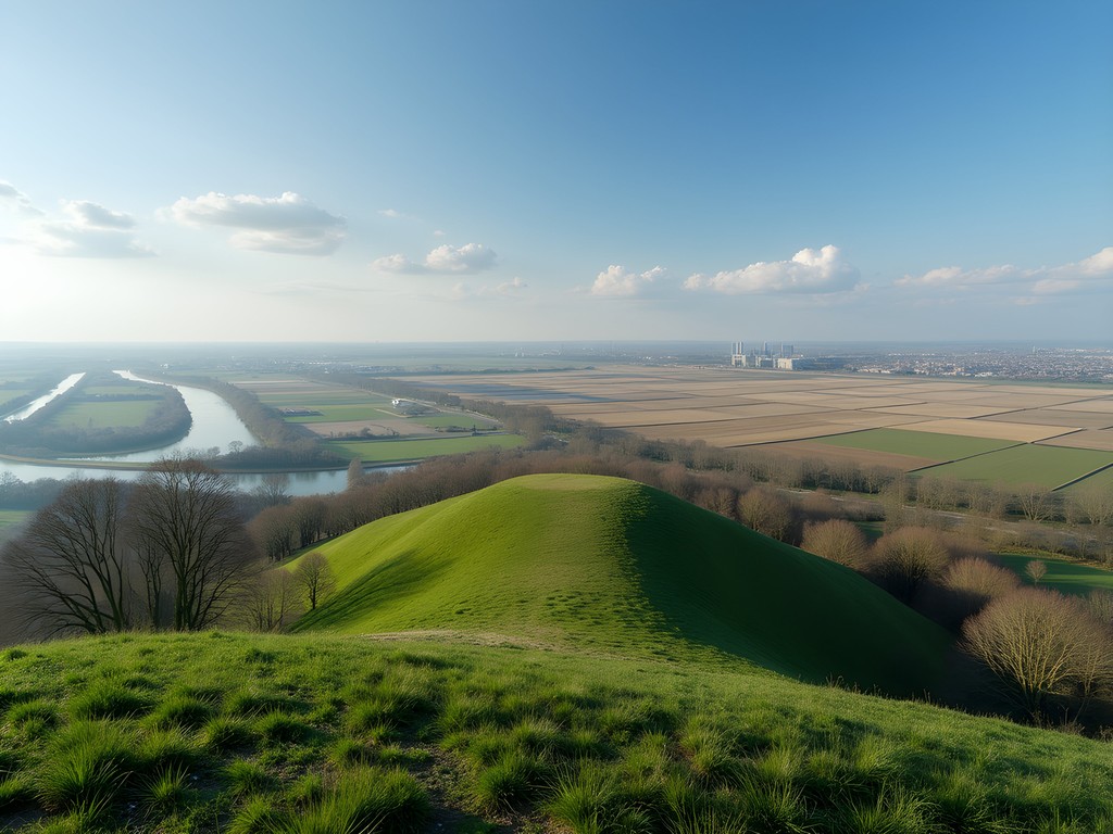 Panoramic view from an artificial hill showing Amsterdam's distant skyline