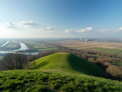 Panoramic view from an artificial hill showing Amsterdam's distant skyline