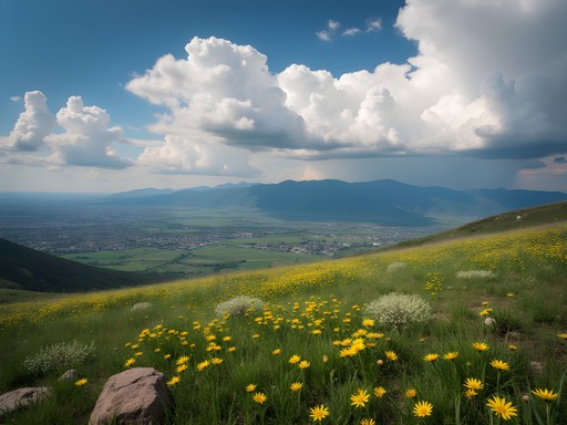 Panoramic view from North Table Mountain showing Denver skyline and Rocky Mountains