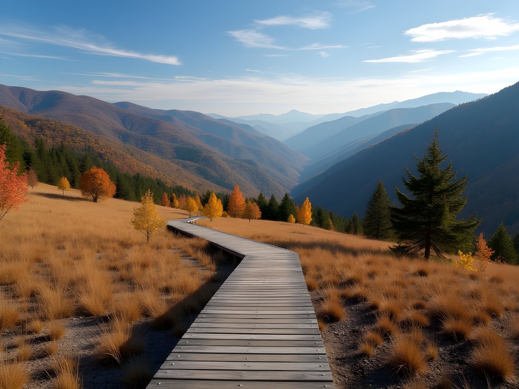 Graveyard Fields open meadow with fall colors and Blue Ridge Mountains backdrop