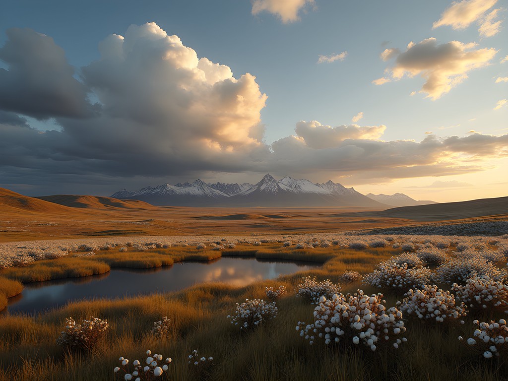 Vast Alaskan tundra landscape near Bethel with distant mountains under dramatic sky