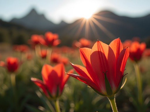 Macro photograph of Colorado wildflowers with Flatirons mountains in soft focus background