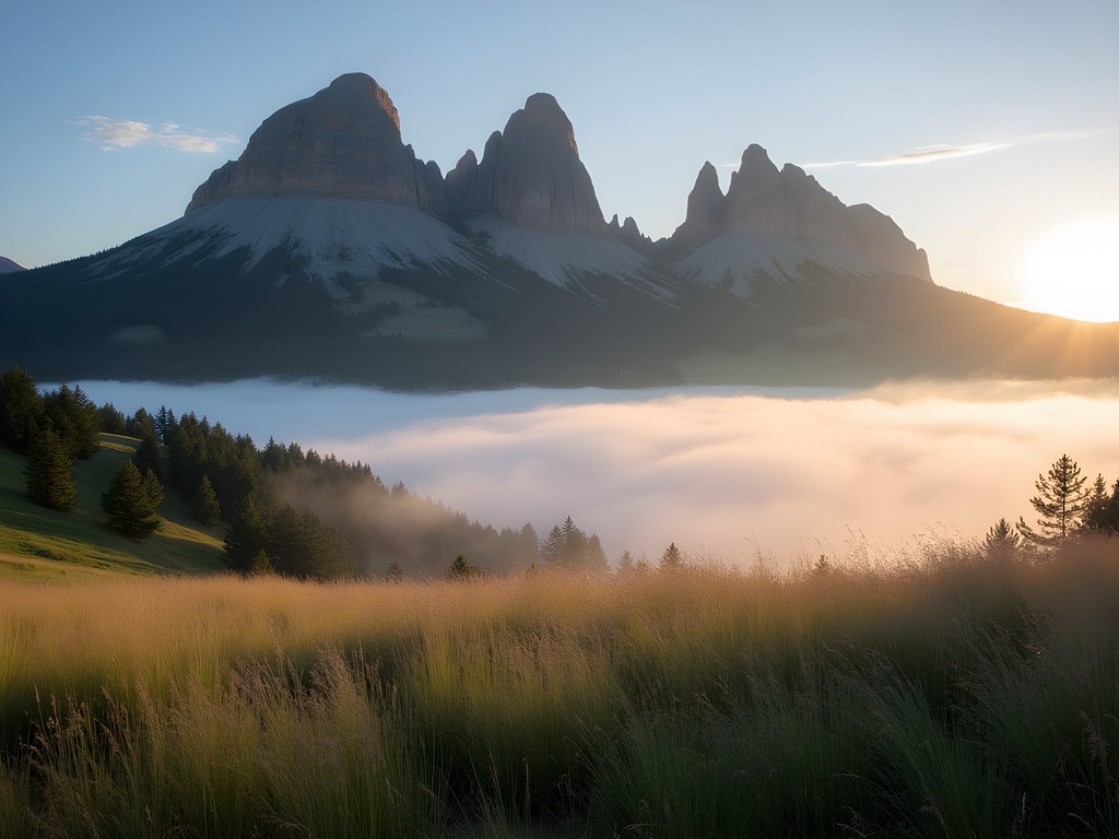 Morning fog on NCAR trail with Flatirons rising above the mist