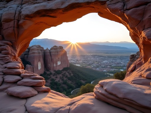View of Boulder through Royal Arch natural stone formation