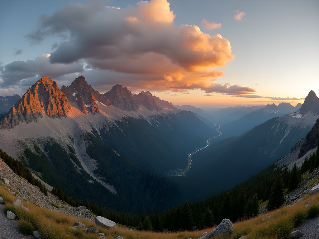 Panoramic view of the Bridger Mountain Range at sunrise from Sacagawea Peak