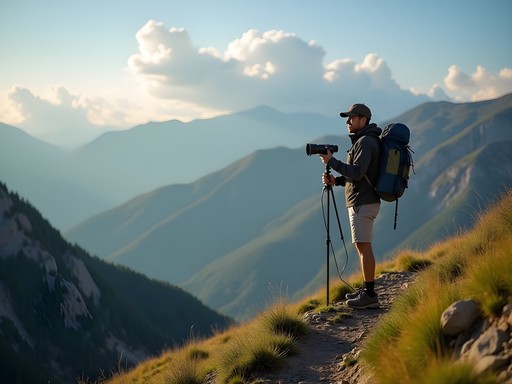 Solo hiker recording mountain sounds on Bridger Ridge Trail