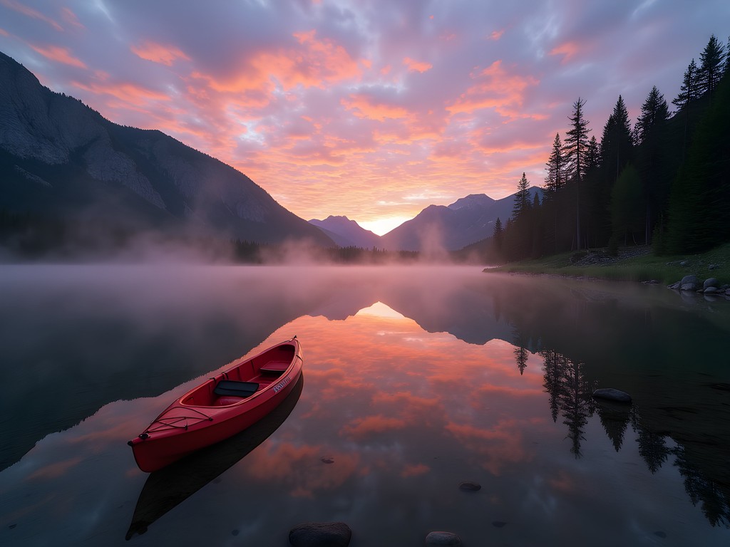 Peaceful morning kayaking on Georgetown Lake near Butte with mountain reflections
