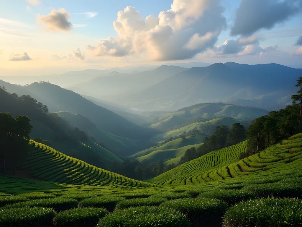 Panoramic view from Gunung Jasar summit overlooking Cameron Highlands tea plantations and mountains