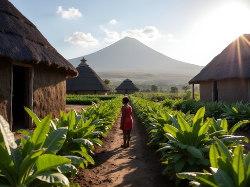 Traditional Chagga homestead with Kilimanjaro in background