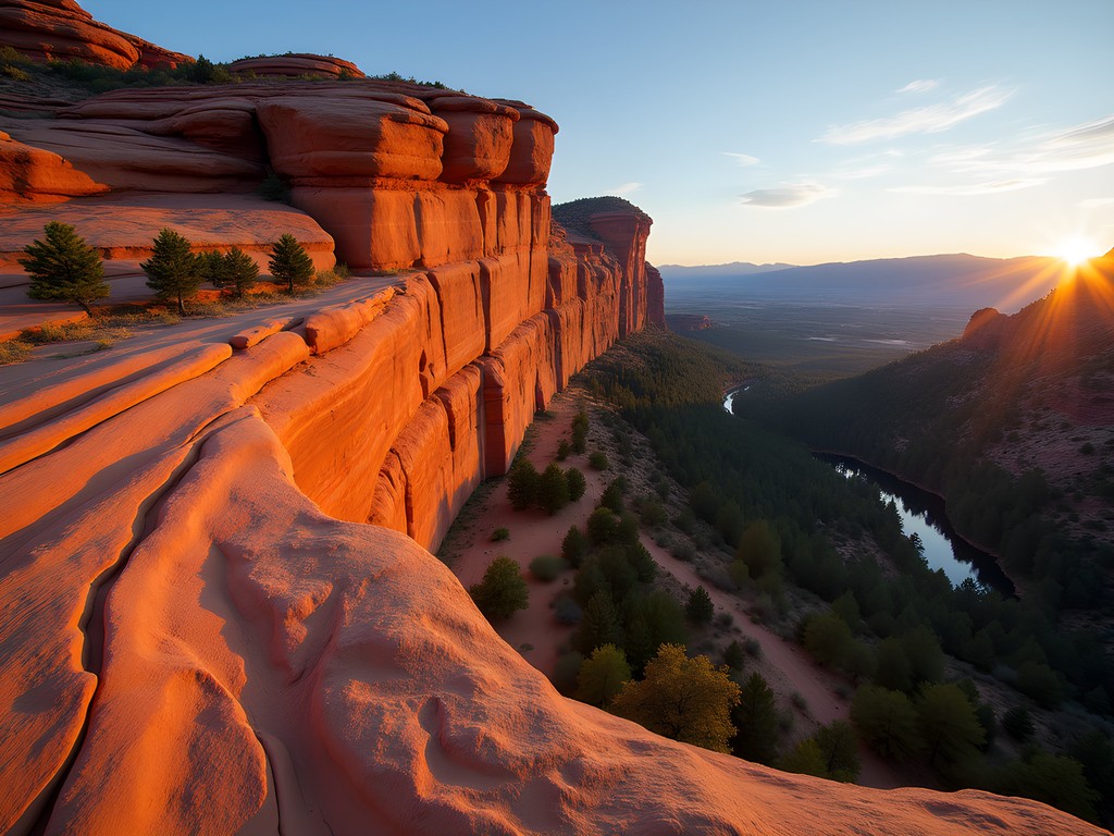 Sunrise illuminating the red sandstone formations at Red Rocks Park near Denver