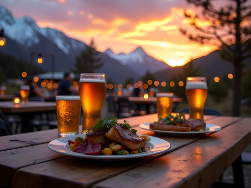 Outdoor dining in El Chaltén with mountain views at sunset