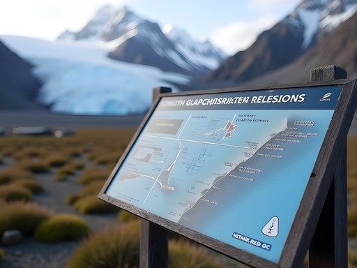 Glacier recession marker showing ice retreat in Patagonia