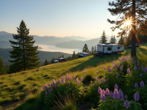 Morning view from Glasgow Pines Campground showing rolling hills in the distance