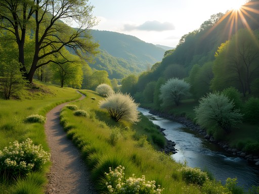 Hiking trail winding through a valley in White Clay Creek State Park near Glasgow, Delaware