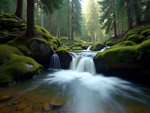 Secluded waterfall with rocky grotto in Little Belt Mountains near Great Falls