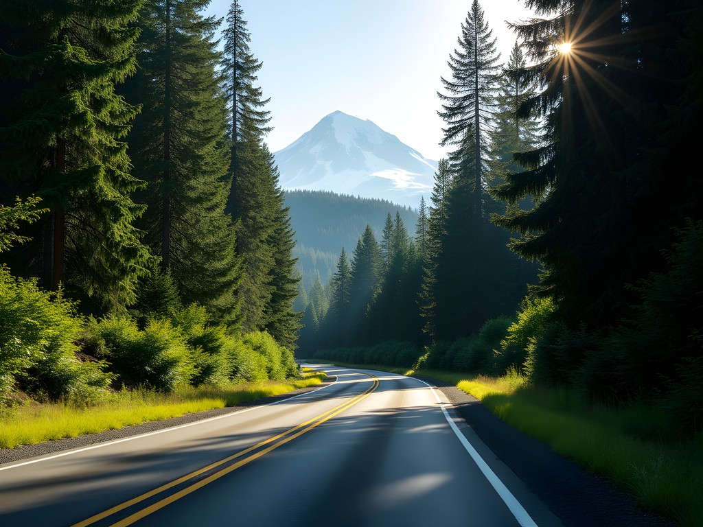 Highway 26 winding through forest toward Mt. Hood