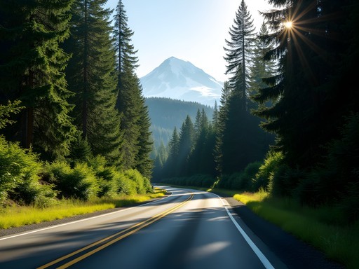 Highway 26 winding through forest toward Mt. Hood