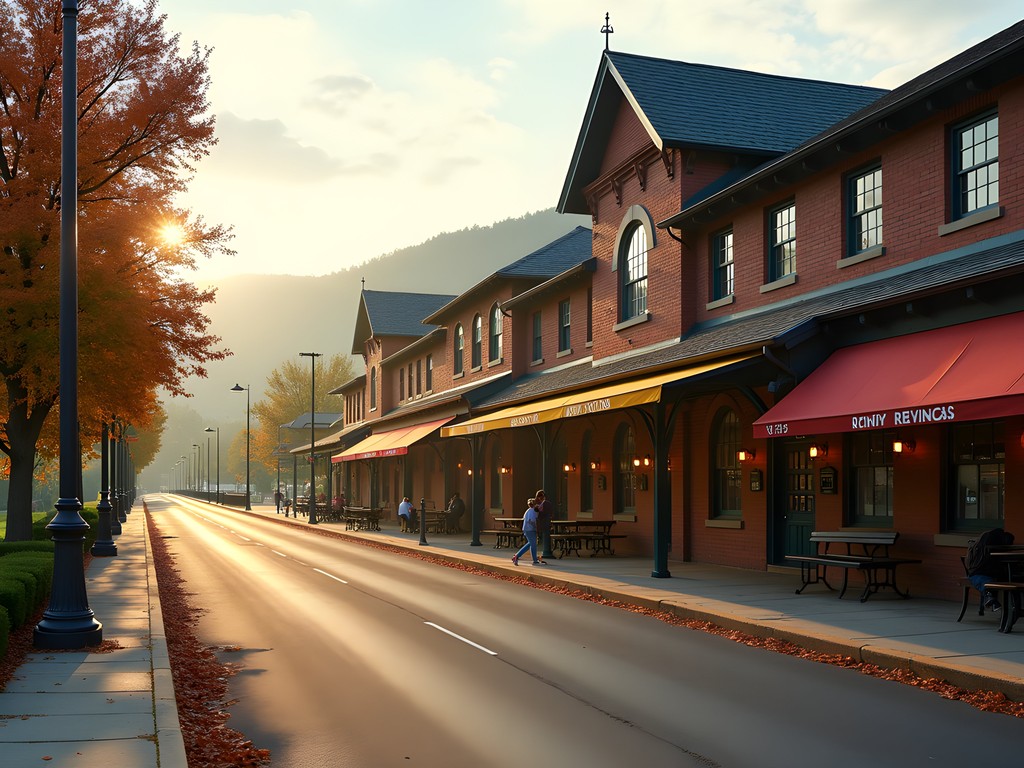 Heritage Station in Huntington with local artisan shops and early morning light