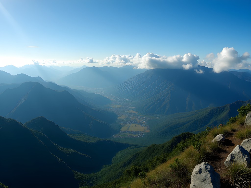Panoramic view from Mt. Shungol summit showing Papua New Guinea highland landscape